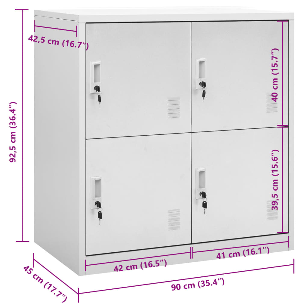 vidaXL Заключващ се шкаф, светлосив, 90x45x92,5 см, стомана