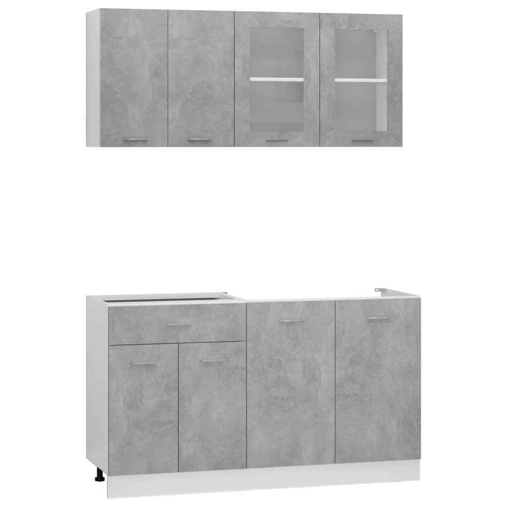 vidaXL Комплект кухненски шкафове от 4 части, бетонно сив, ПДЧ