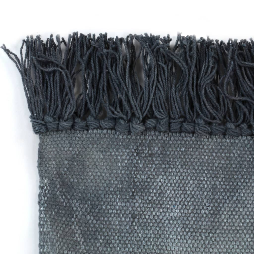 vidaXL Килим тип черга, памук, 120x180 см, с шарки, сив