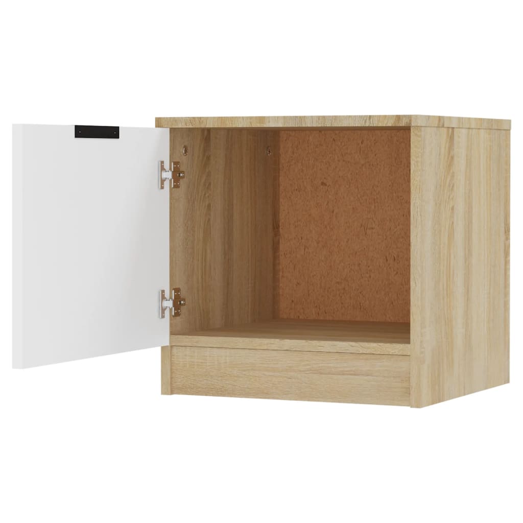 vidaXL Нощни шкафчета, 2 бр, бяло и дъб сонома, 40x39x40 см