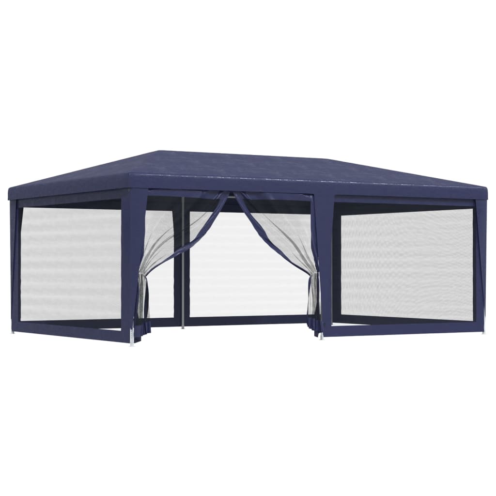 vidaXL Парти палатка с 6 мрежести странични стени, синя, 6x4 м, HDPE