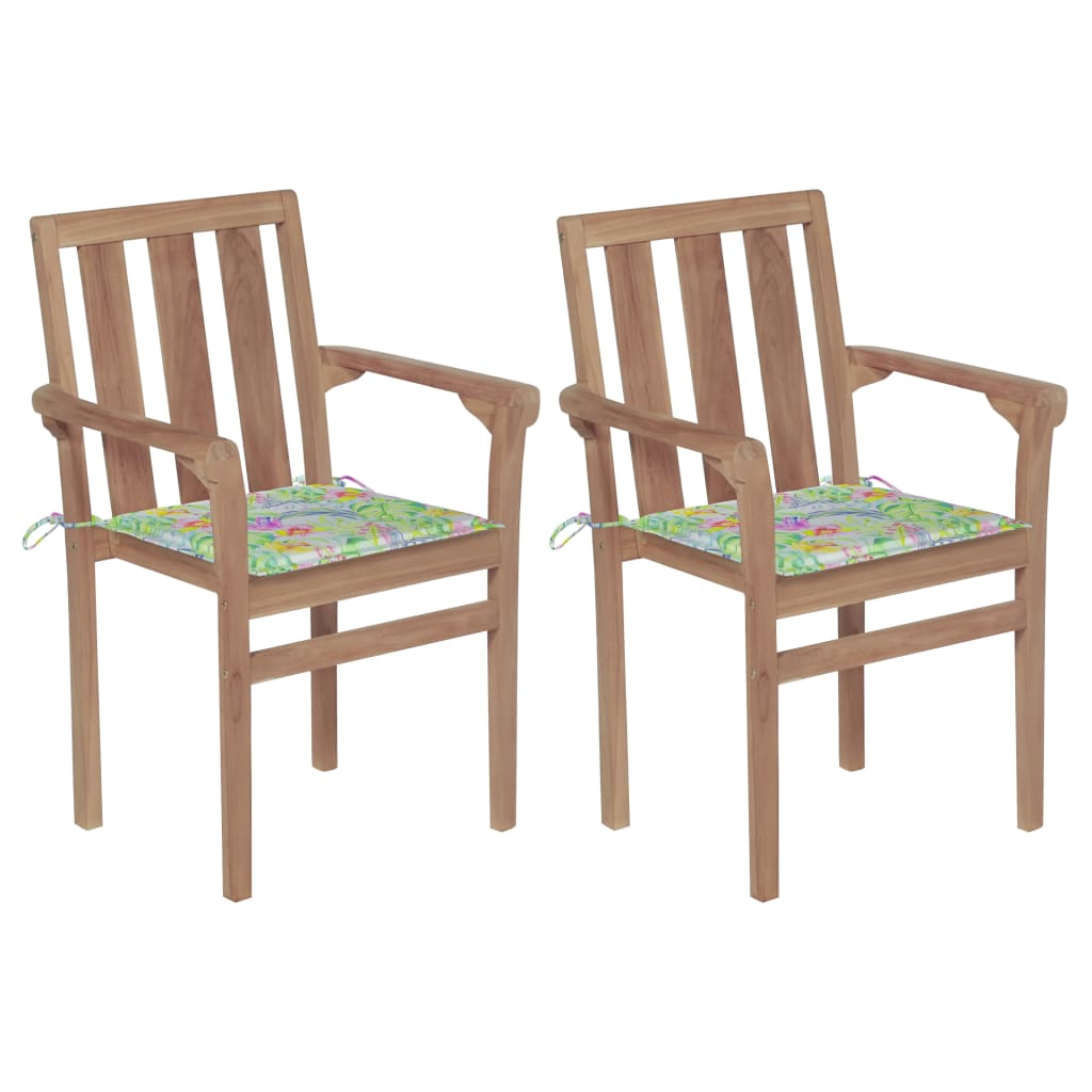 vidaXL Градински столове с възглавници на листа 2 бр тик масив