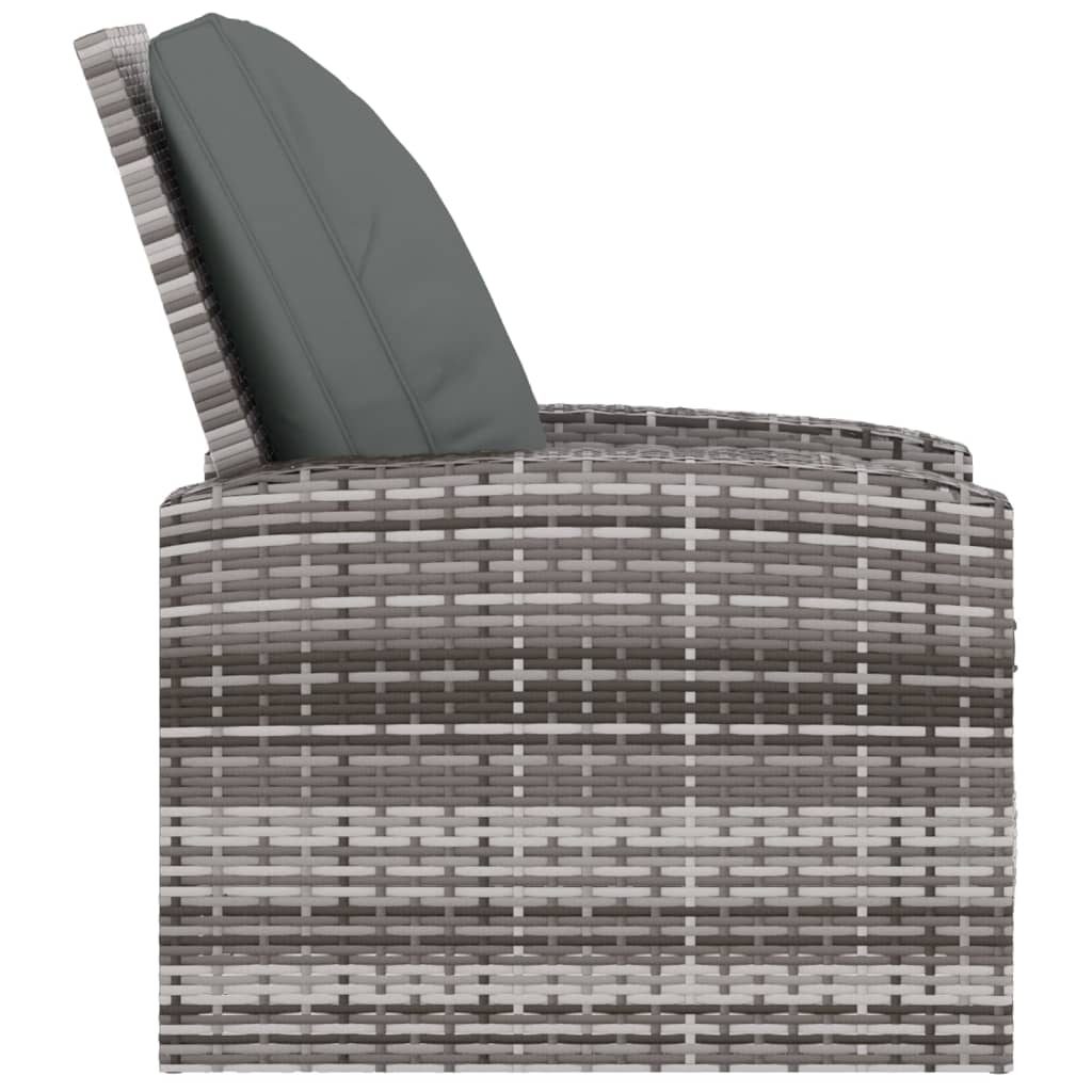 vidaXL Градински накланящ се стол с възглавници сив полиратан