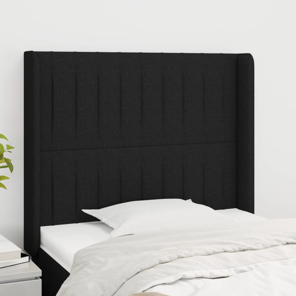 vidaXL Горна табла за легло с уши, черна, 83x16x118/128 см, плат