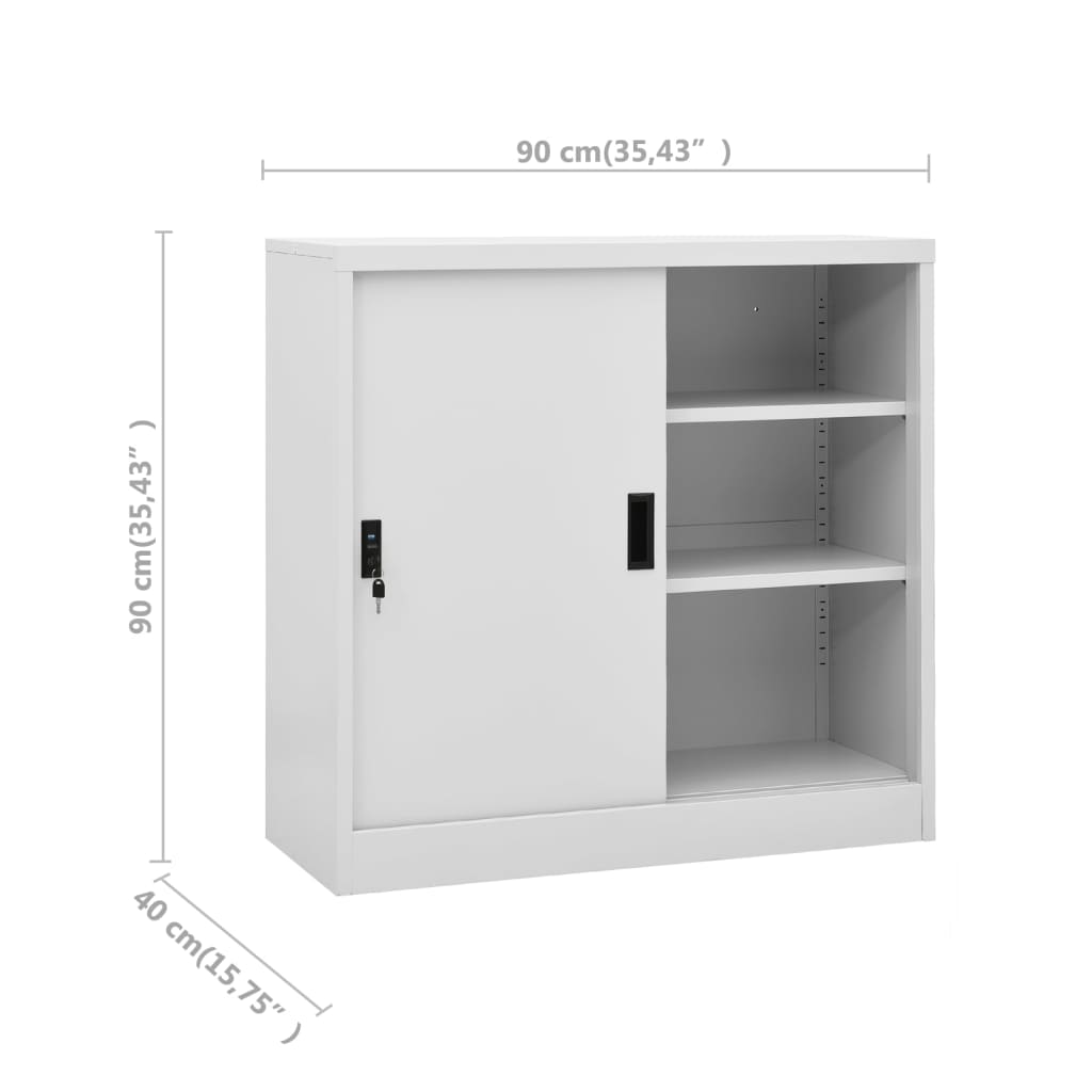vidaXL Офис шкаф с плъзгаща се врата, светлосив, 90x40x90 см, стомана