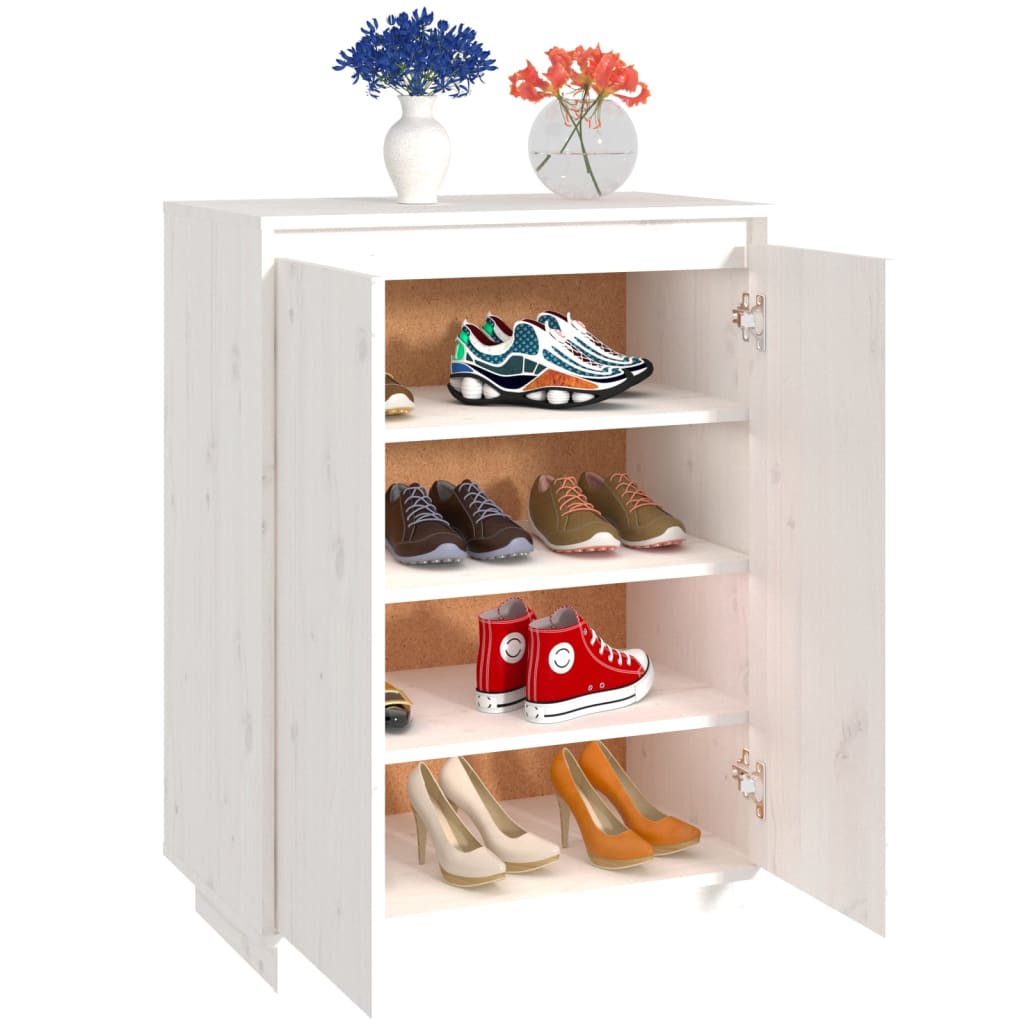 vidaXL Шкаф за обувки, бял, 60x35x80 см, бор масив
