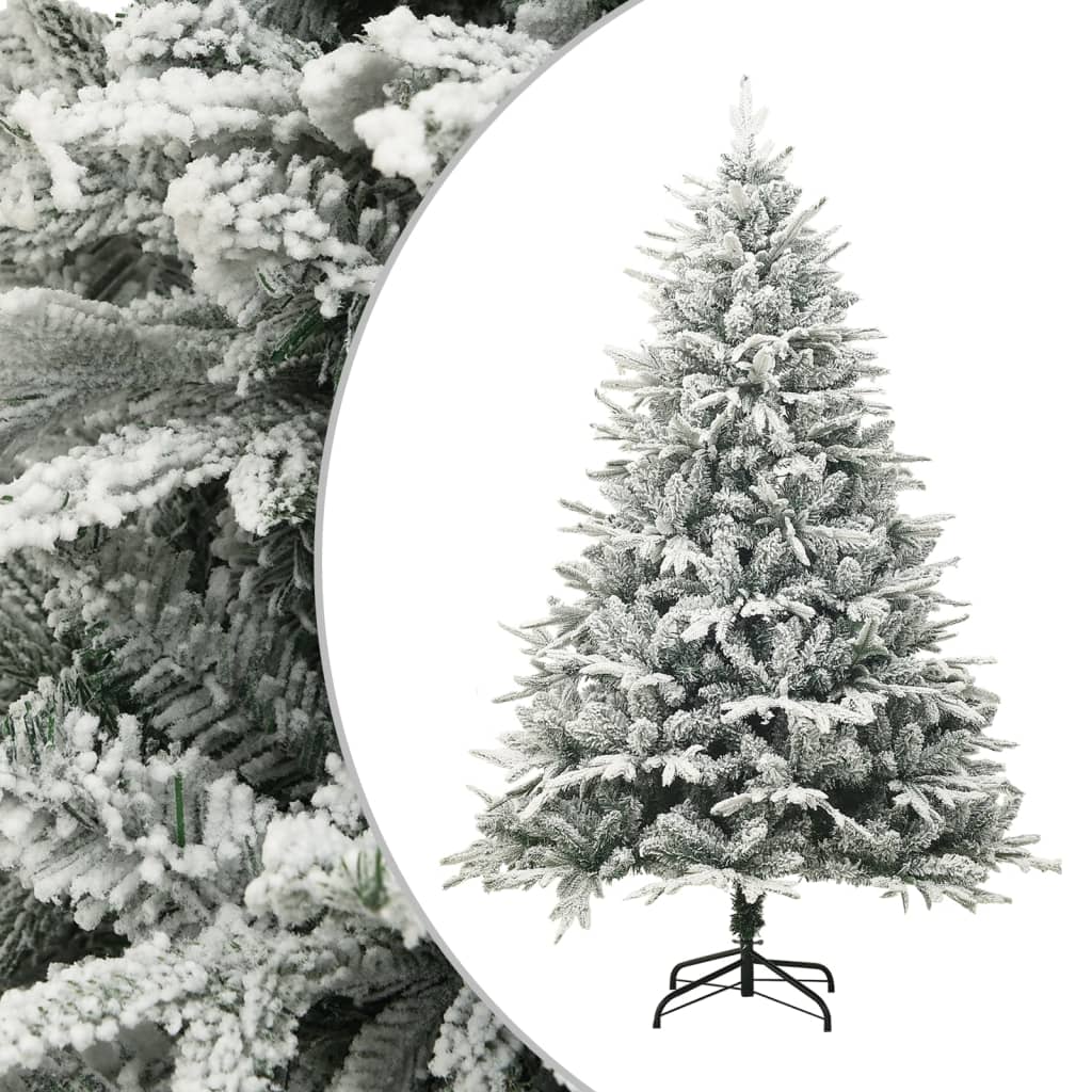 vidaXL Изкуствена елха с LED, топки и флокиран сняг, 240 см, PVC и PE
