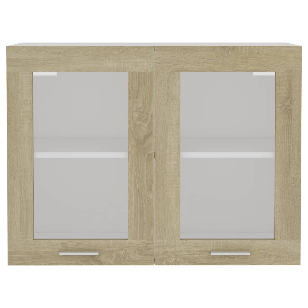 vidaXL Висящ стъклен шкаф, дъб сонома, 80x31x60 см, ПДЧ