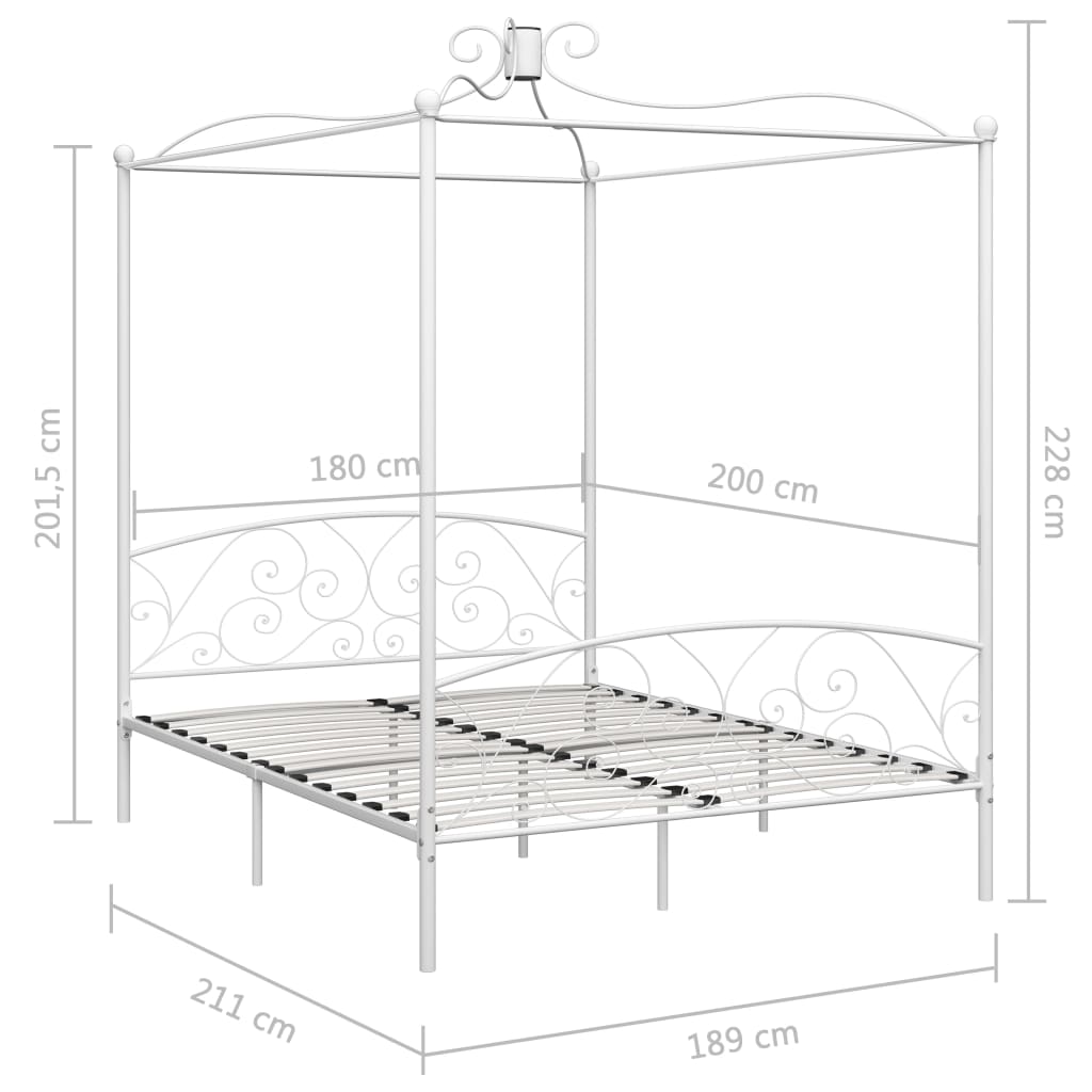 vidaXL Рамка за легло с балдахин, бяла, метал, 180x200 cм