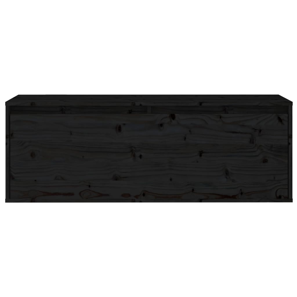 vidaXL Стенен шкаф, черен, 100x30x35 см, борово дърво масив