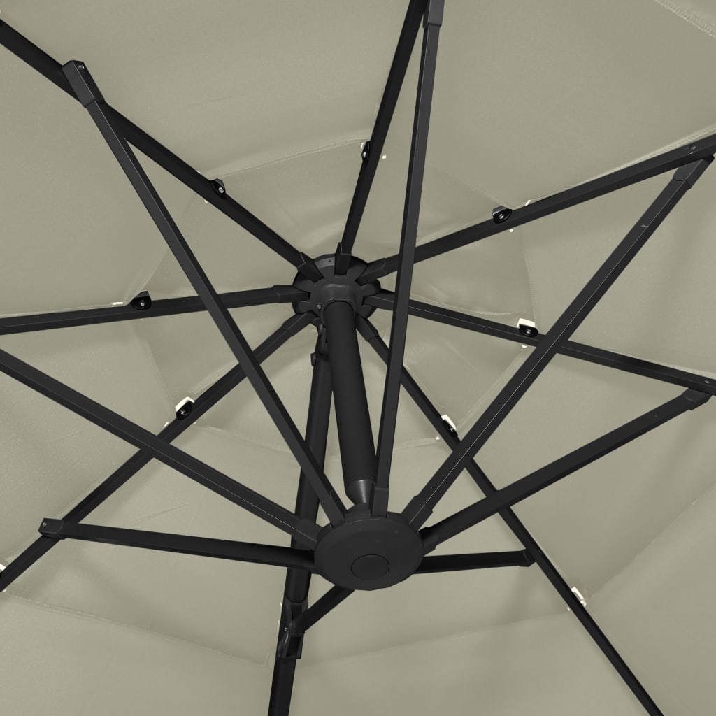 vidaXL Градински чадър на 4 нива с алуминиев прът, пясъчен, 3x3 м