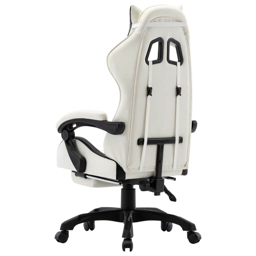 vidaXL Геймърски стол с подложка за крака черно/бяло изкуствена кожа