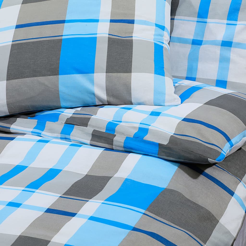 vidaXL Комплект спално бельо, синьо и сиво, 225x220 см, памук