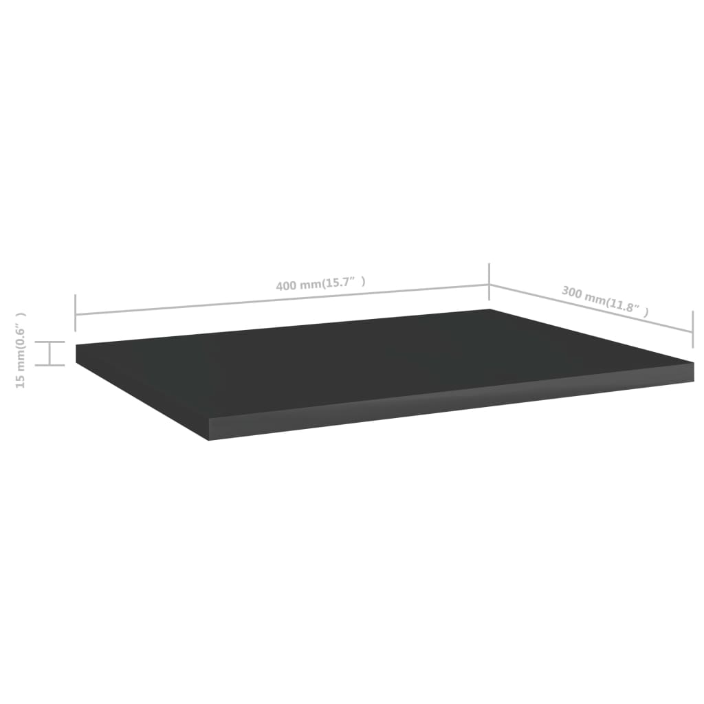 vidaXL Рафтове за етажерка, 8 бр, черен гланц, 40x30x1,5 см, ПДЧ
