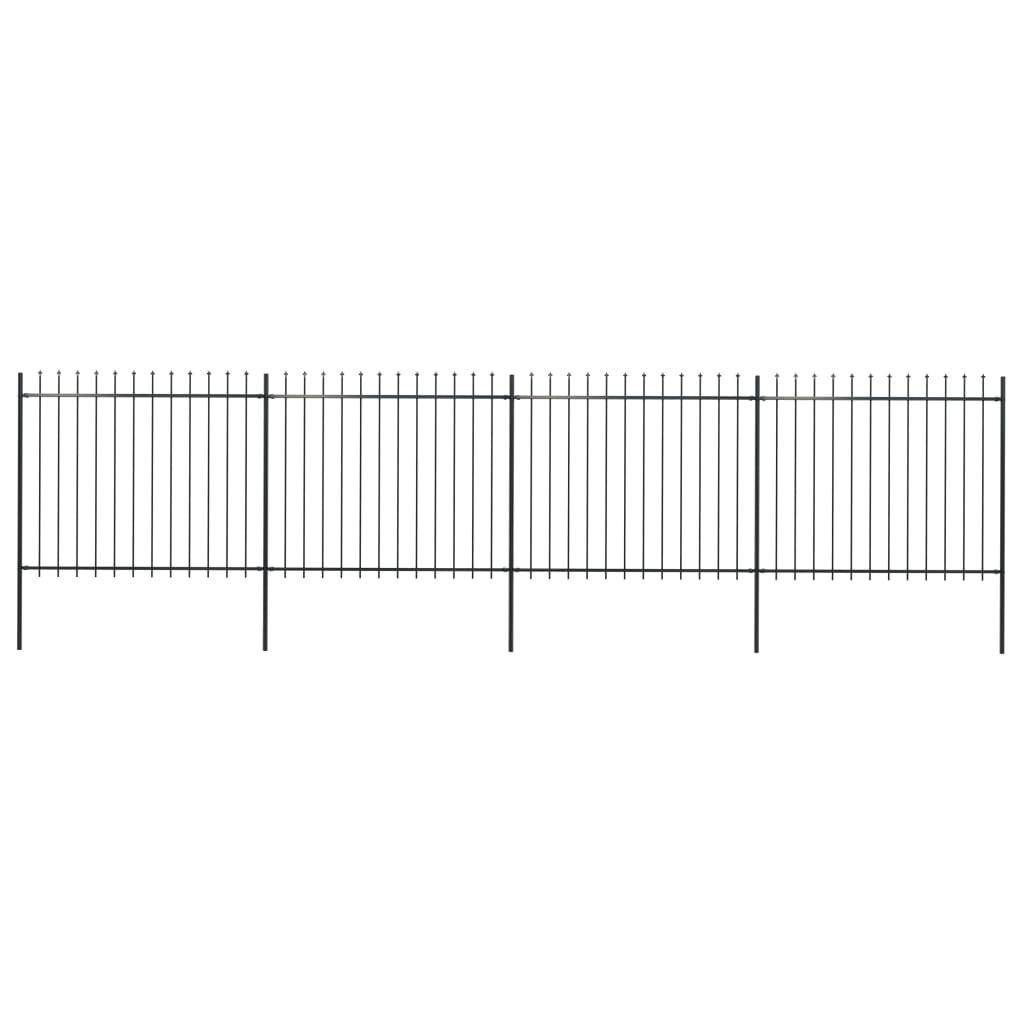 vidaXL Градинска ограда с пики, стомана, 6,8x1,5 м, черна