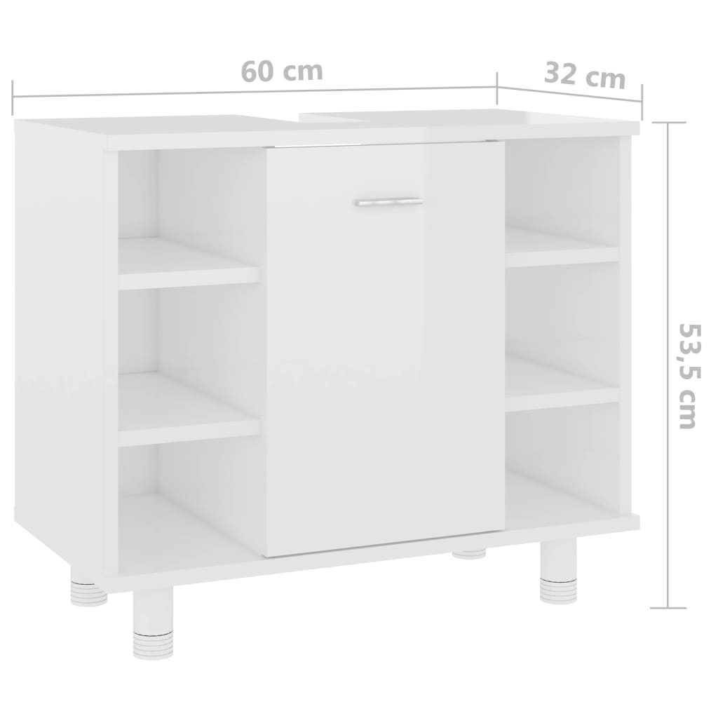 vidaXL Шкаф за баня, бял гланц, 60x32x53,5 см, ПДЧ