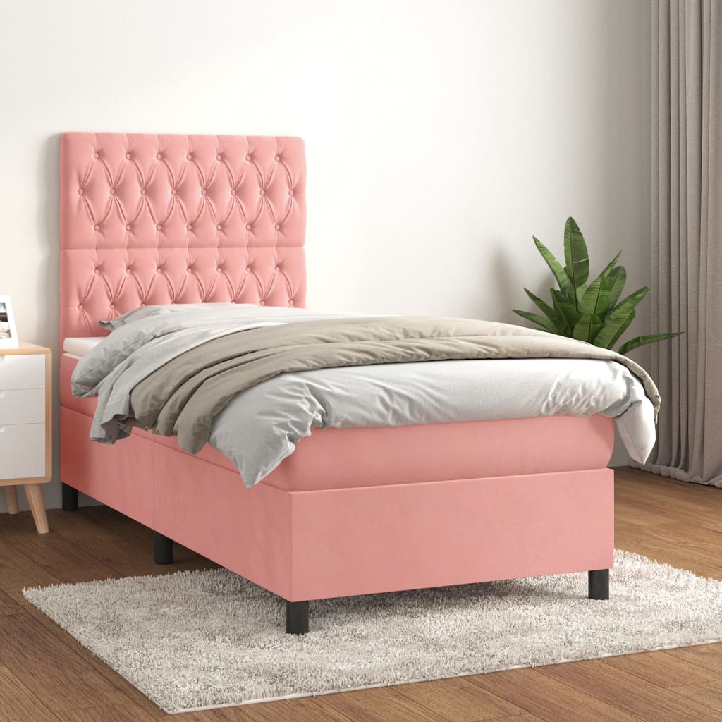 vidaXL Боксспринг легло с матрак, розово, 100x200 см, кадифе