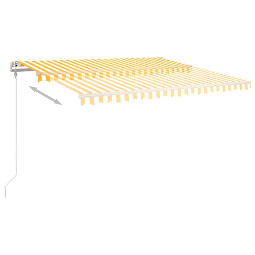 vidaXL Ръчно прибиращ се сенник с прътове, 4x3,5 м, жълто и бяло