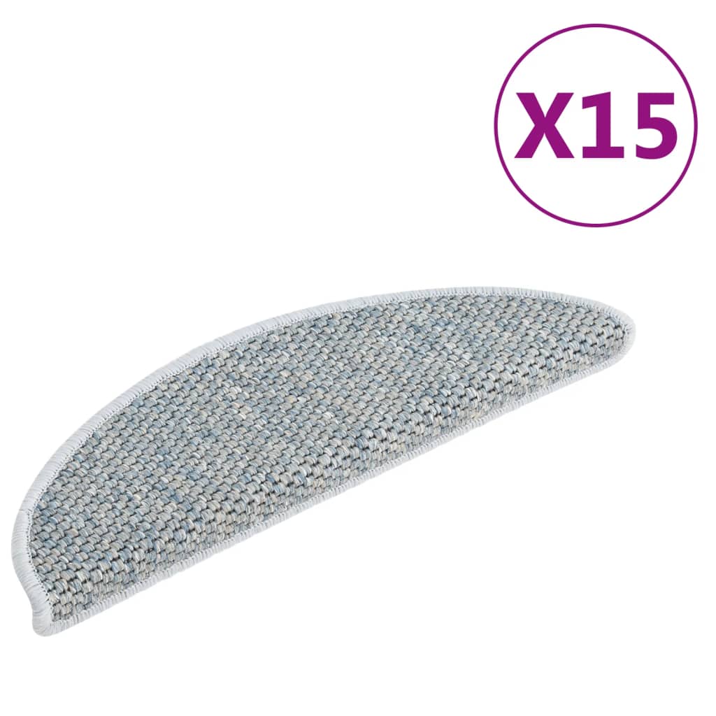 vidaXL Самозалепващи стелки за стълби вид сизал 15 бр 65x21x4 см сини