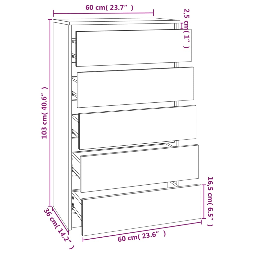 vidaXL Скрин с чекмеджета, бял, 60x36x103 см, инженерно дърво