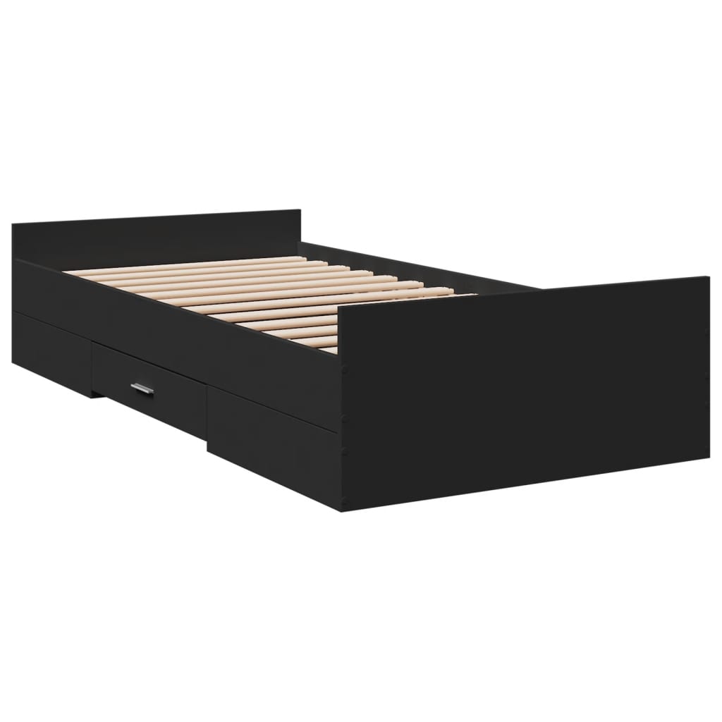 vidaXL Рамка за легло с чекмеджета, черна, 90x200 см, инженерно дърво