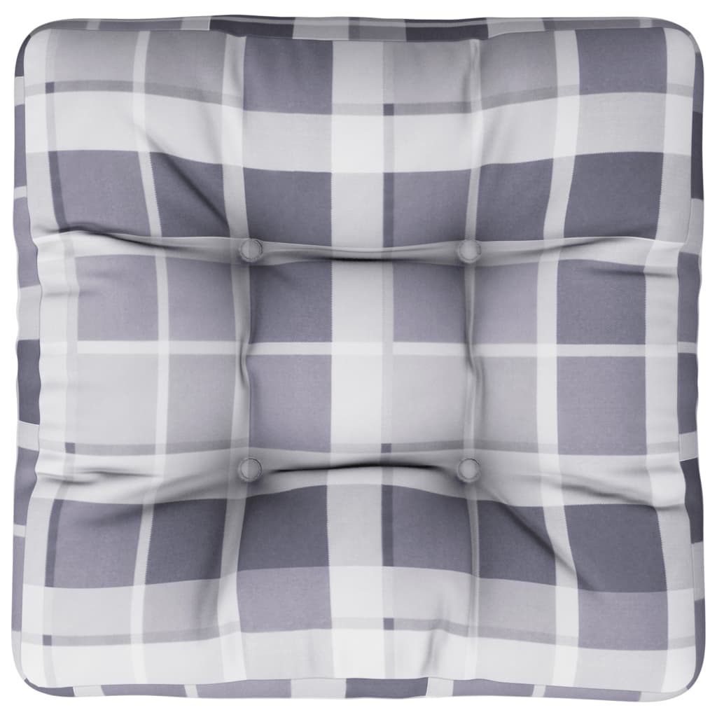 vidaXL Палетна възглавница, сиво каре, 50x50x12 см, текстил