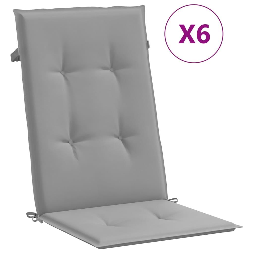 vidaXL Възглавници за стол с облегалка 6 бр сиви 120x50x3 см плат