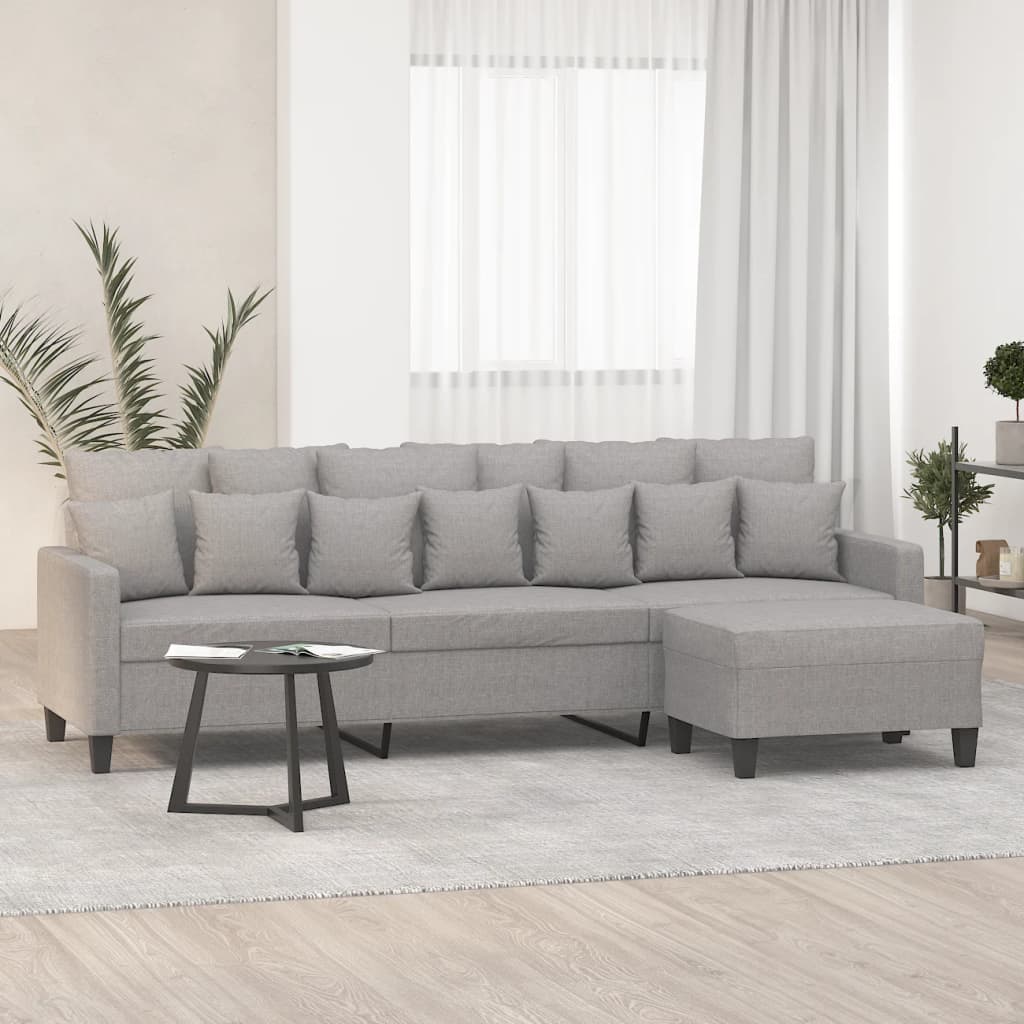 vidaXL 3-местен диван с табуретка, светлосив, 210 см, Плат