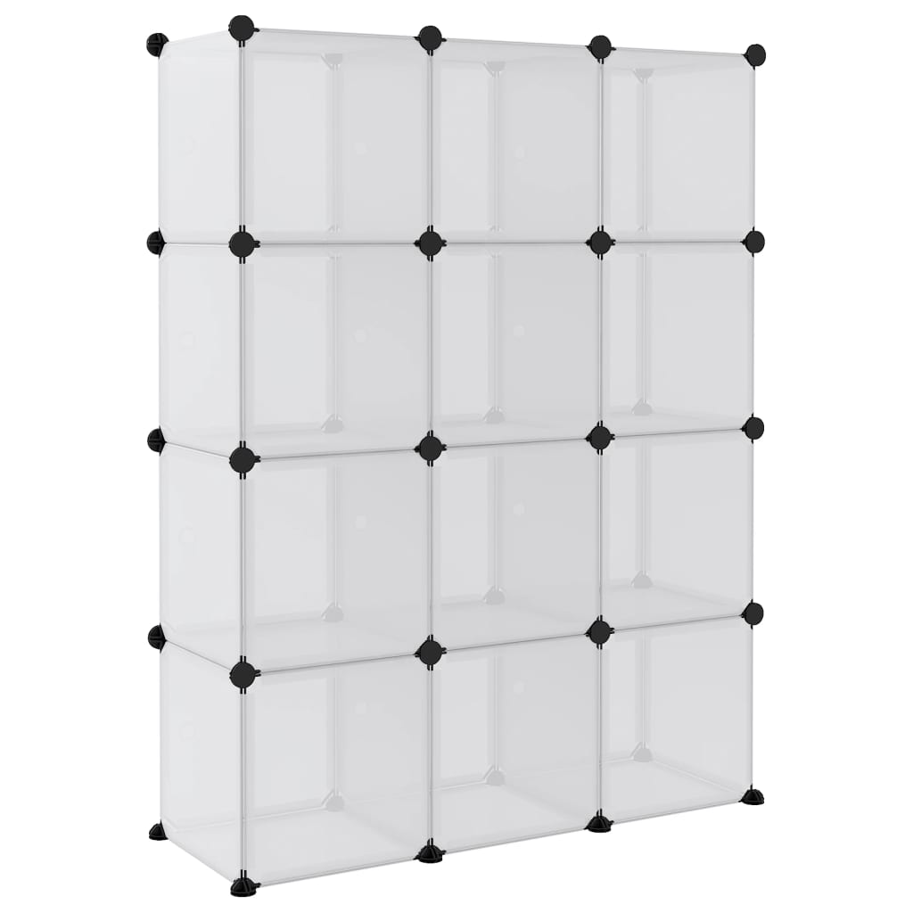 vidaXL Органайзер с кубични отделения и врати, 12 куба, прозрачен, PP