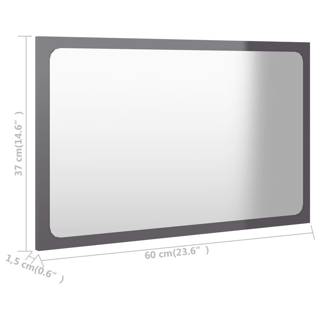 vidaXL Огледало за баня, сив гланц, 60x1,5x37 см, ПДЧ