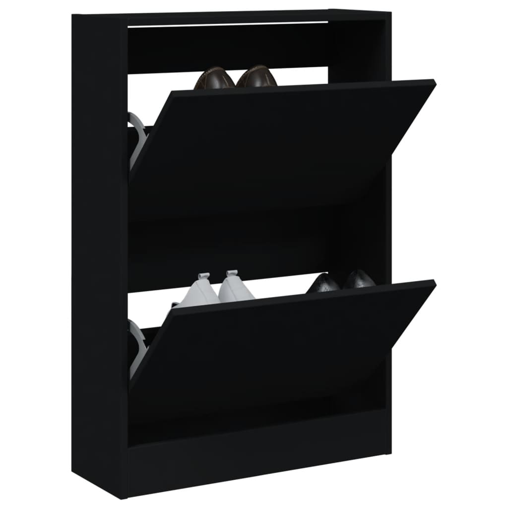 vidaXL Шкаф за обувки, черен, 60x21x87,5 см, инженерно дърво