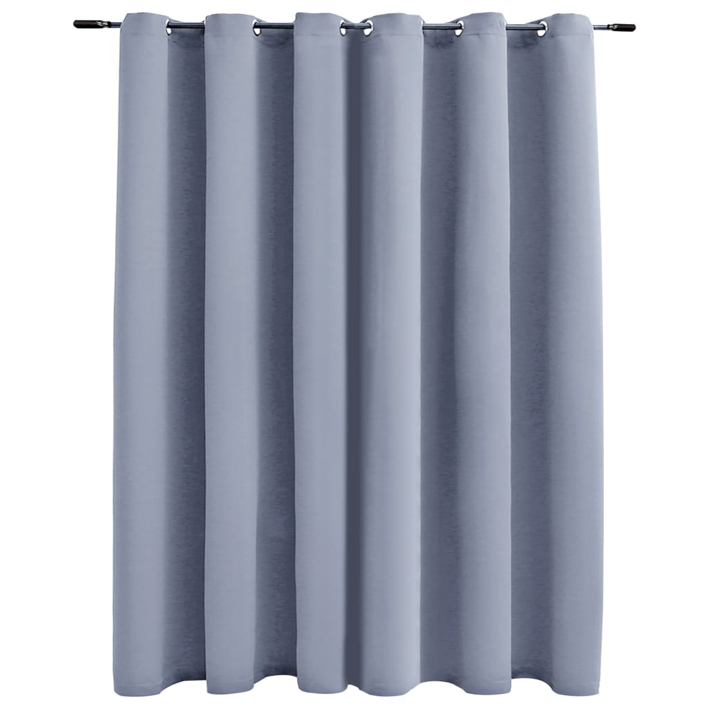 vidaXL Затъмняваща завеса с метални халки, сива, 290x245 см
