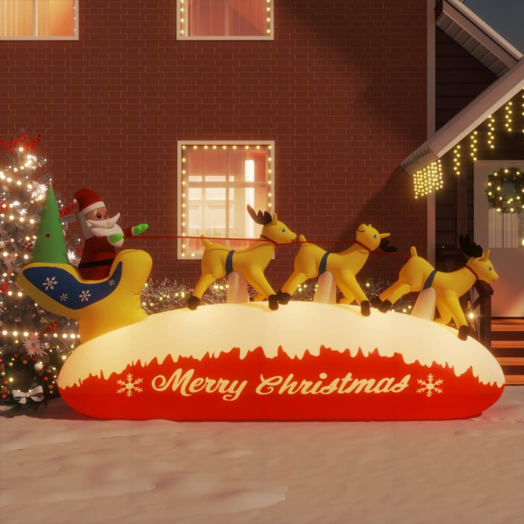 vidaXL Коледна надуваема украса Дядо Коледа и северни елени LED 145 см