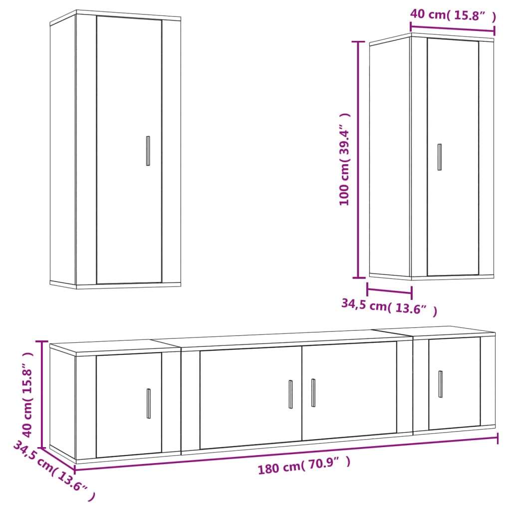vidaXL Комплект ТВ шкафове от 5 части инженерно дърво Бял гланц