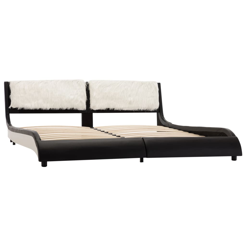 vidaXL Рамка за легло, черно и бяло, изкуствена кожа, 180x200 cм