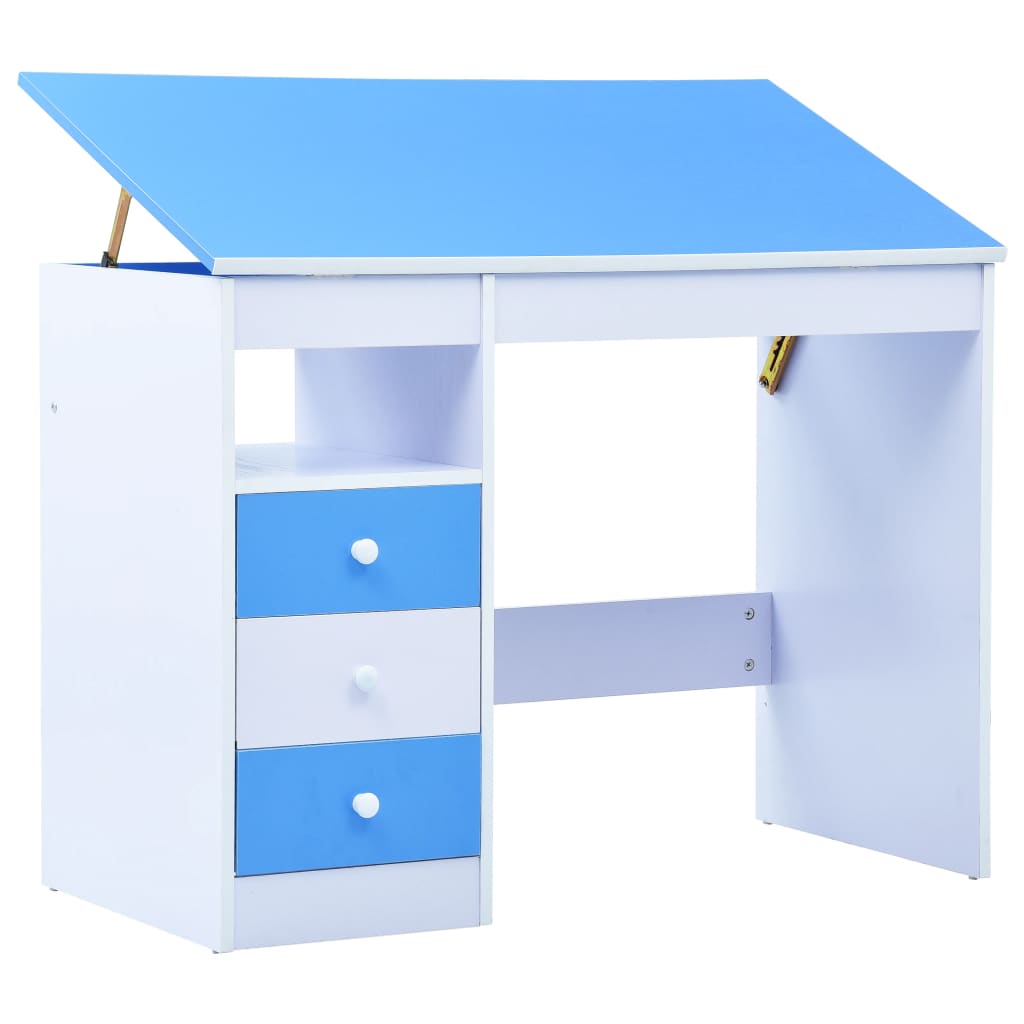 vidaXL Детско бюро за рисуване, накланящ се плот, синьо и бяло