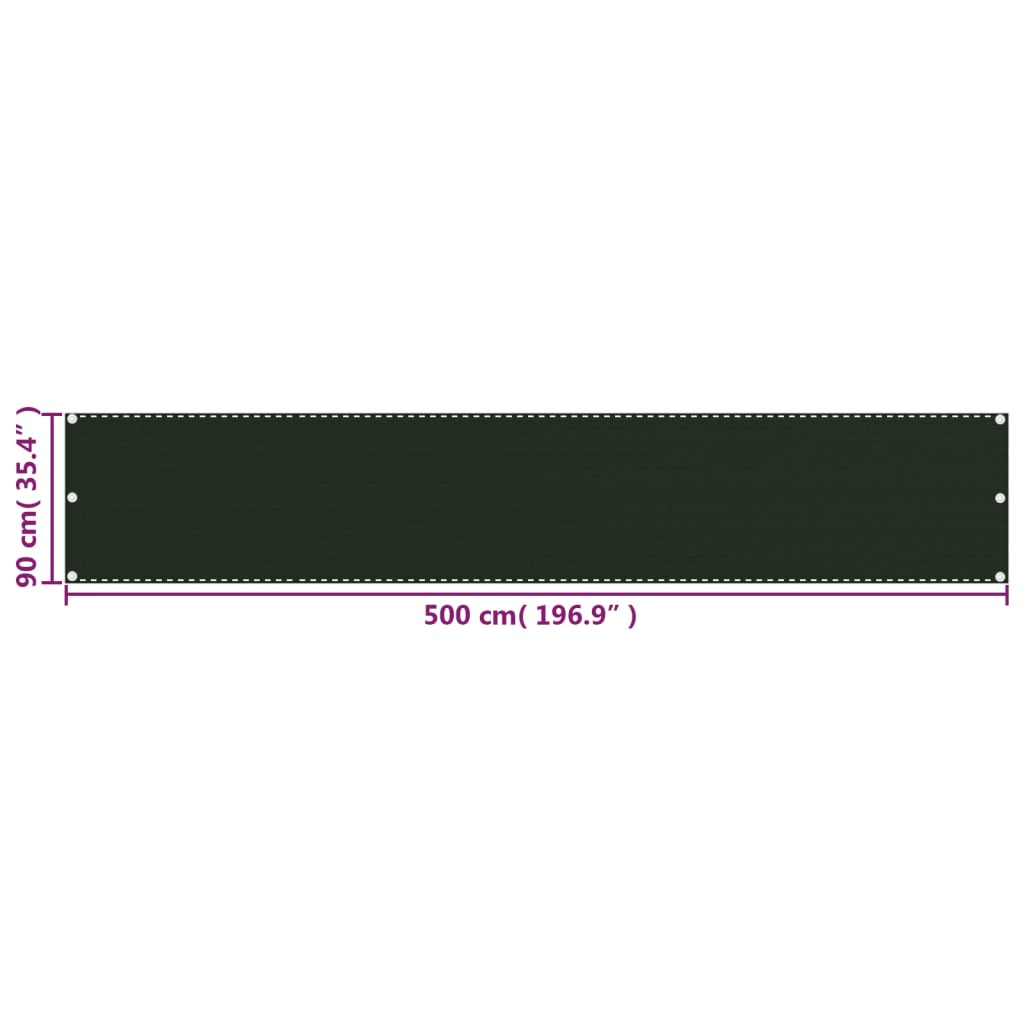 vidaXL Балконски параван, тъмнозелен, 90x500 см, HDPE