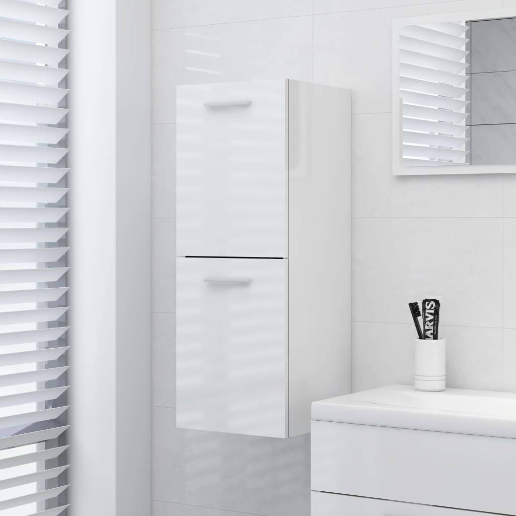 vidaXL Шкаф за баня, бял гланц, 30x30x80 см, ПДЧ