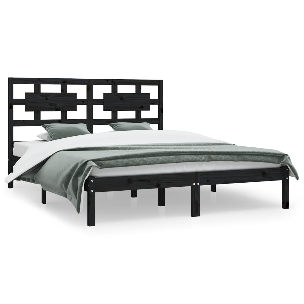 vidaXL Рамка за легло, черна, бор масив, 180x200 cм, Super King