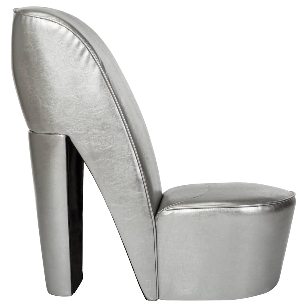vidaXL Стол във форма на обувка на висок ток сребрист изкуствена кожа