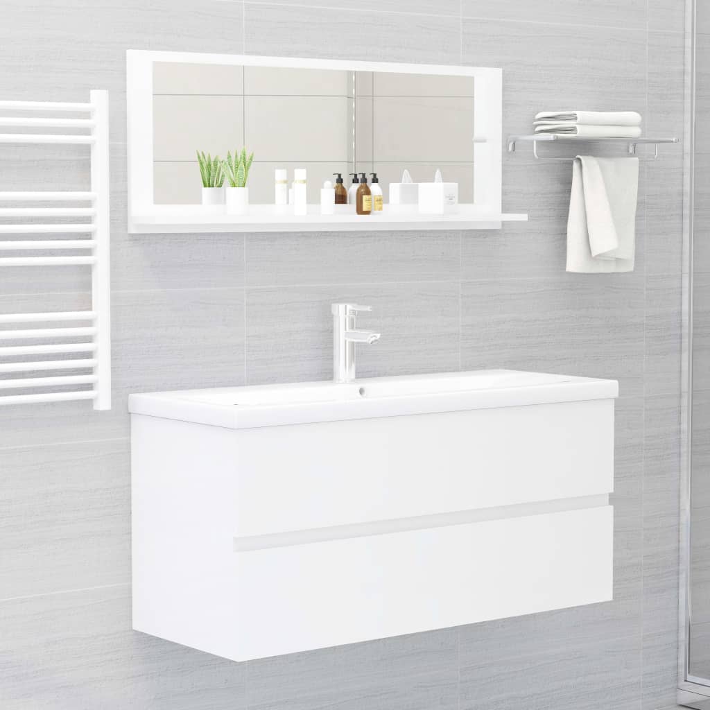 vidaXL Огледало за баня, бял гланц, 100x10,5x37 см, ПДЧ