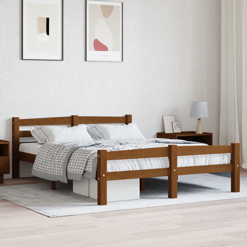 vidaXL Рамка за легло, меденокафява, борово дърво масив, 120x200 см