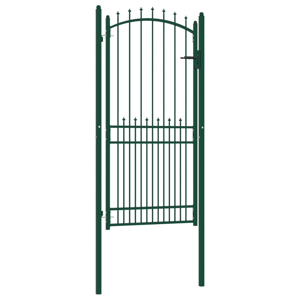 vidaXL Оградна врата с шипове, стомана, 100x200 см, зелена
