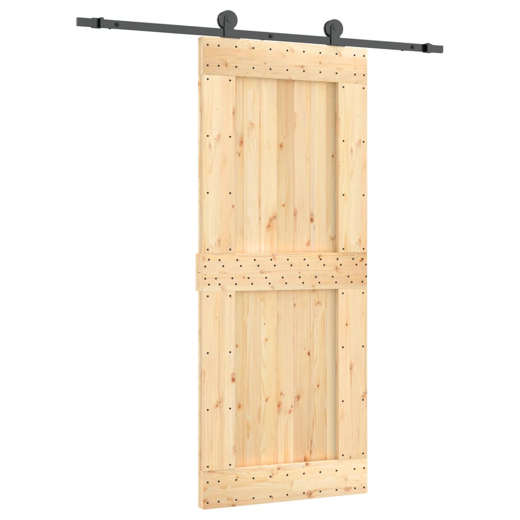 vidaXL Плъзгаща врата с монтажни части, 85x210 см, борово дърво масив