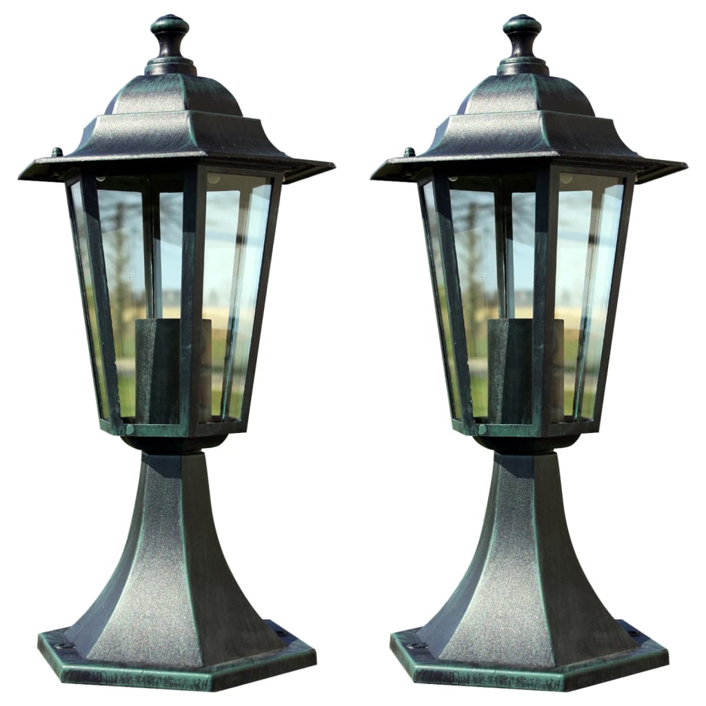 vidaXL Градински лампи, 2 бр, тъмнозелен/черен, алуминий