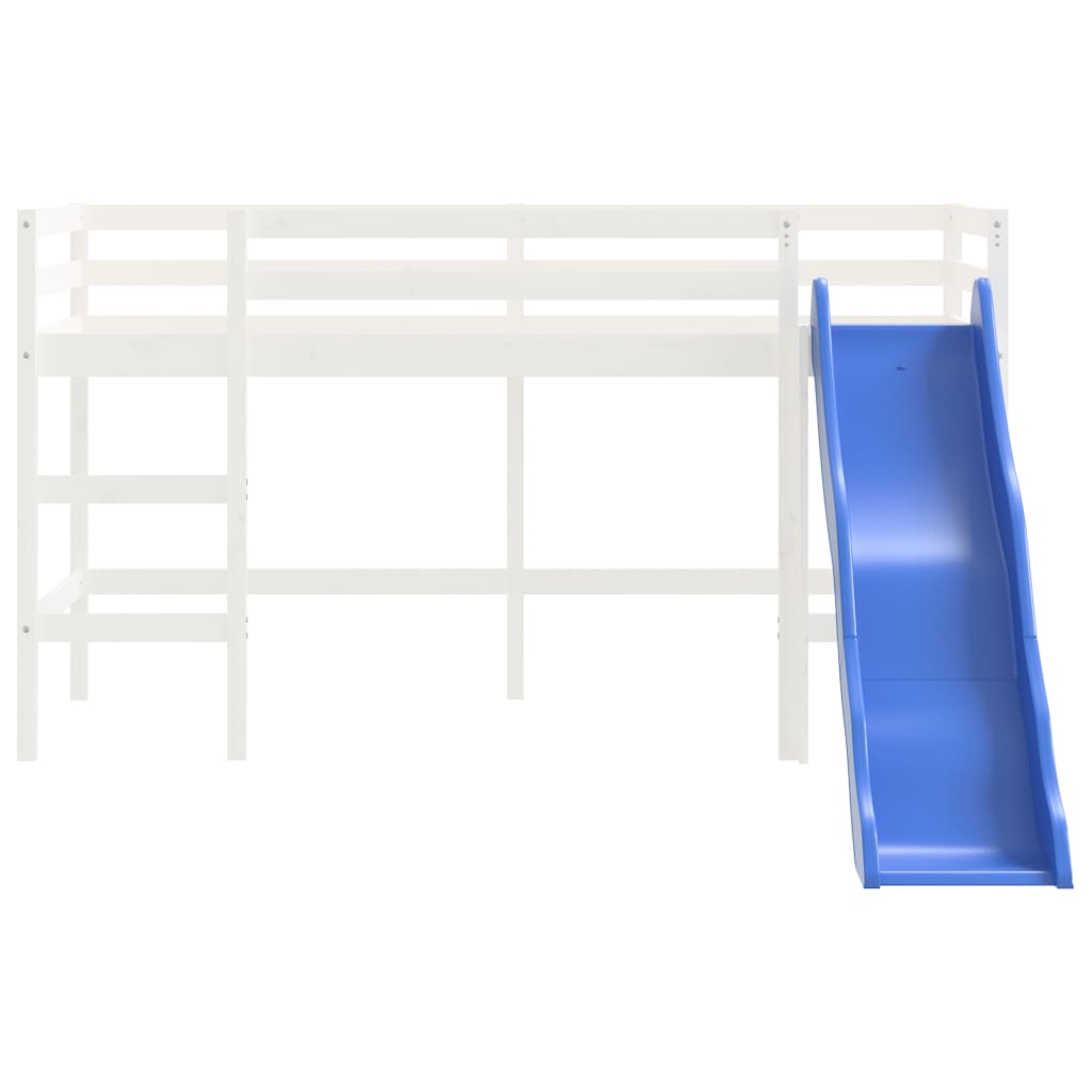 vidaXL Детско високо легло с пързалка, бяло, 80x200 см, бор масив