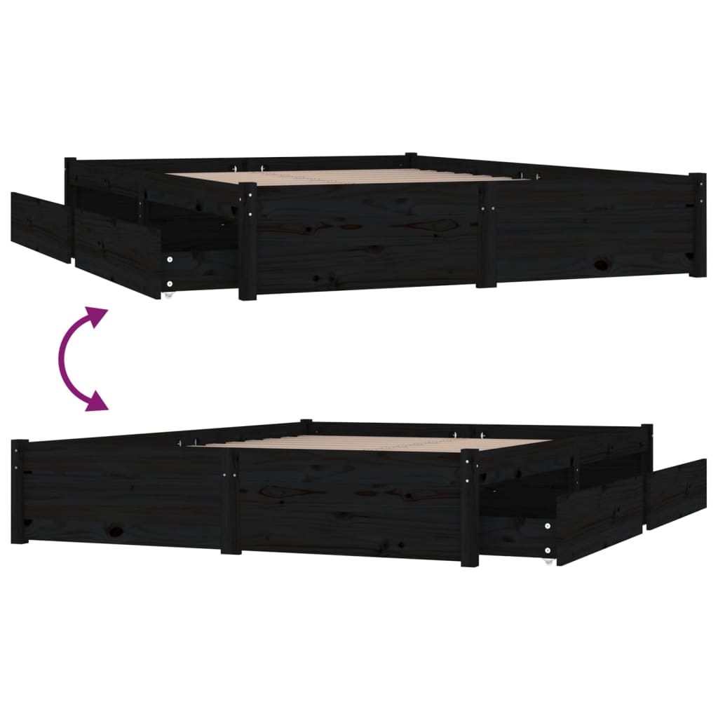 vidaXL Рамка за легло с чекмеджета, черна, 140x190 см