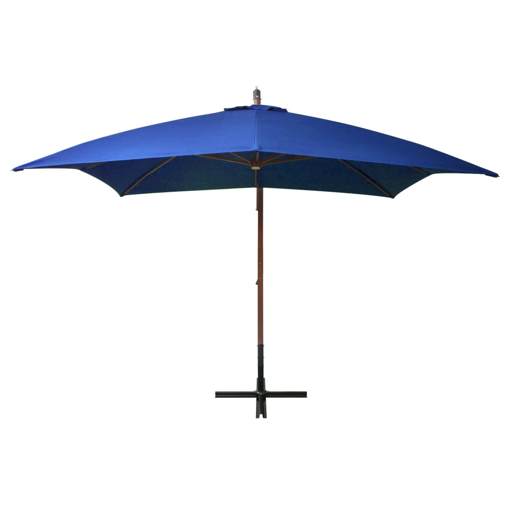 vidaXL Висящ чадър с прът, лазурносин, 3x3 м, чам масив