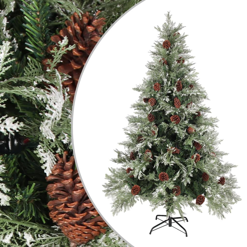 vidaXL Коледна елха с шишарки, зелено и бяло, 120 см, PVC и PE