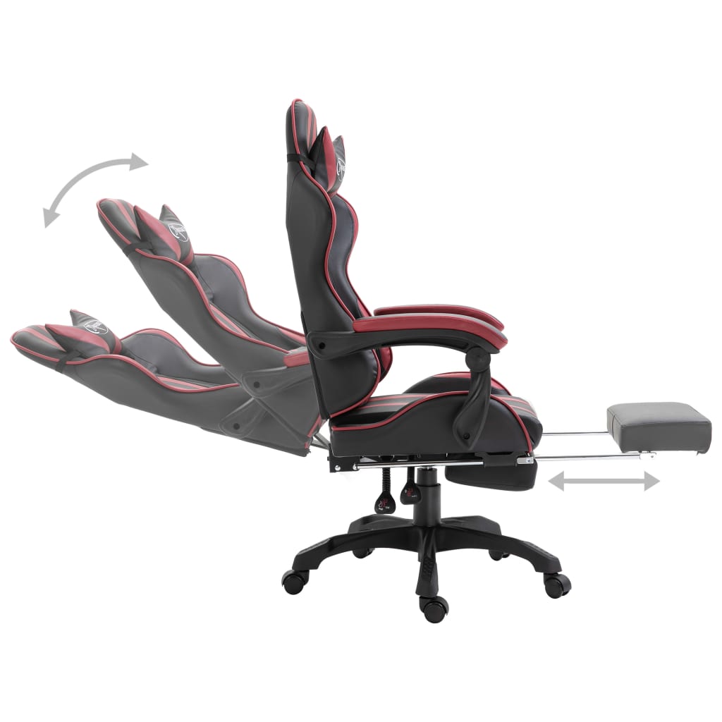 vidaXL Геймърски стол с подложка за крака виненочервен изкуствена кожа